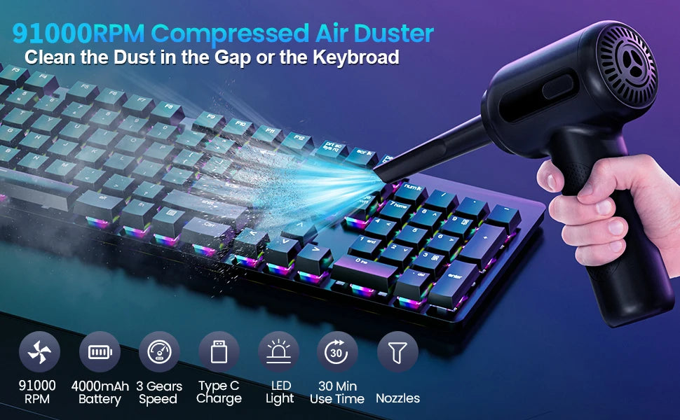 2-in-1 Rechargeable Cordless Compressed Air Duster & Vacuum Cleaner