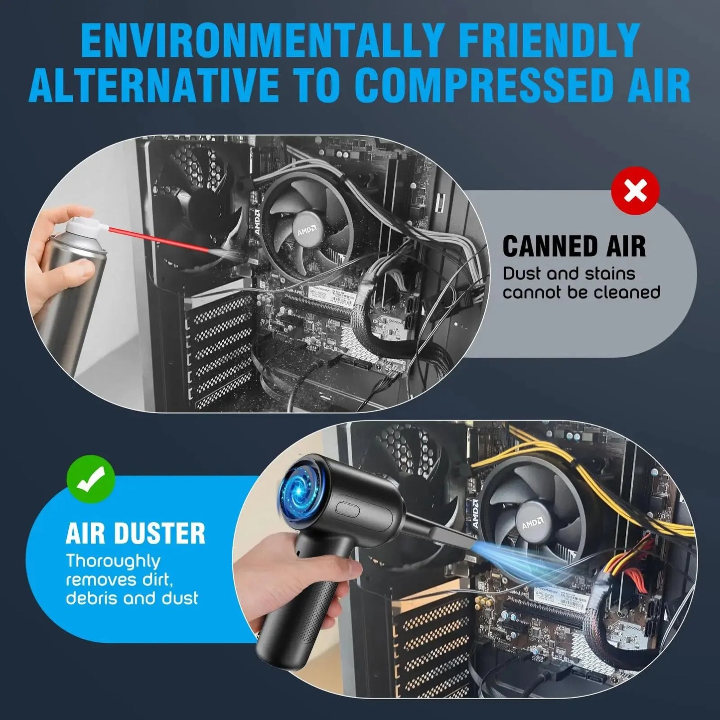 2-in-1 Rechargeable Cordless Compressed Air Duster & Vacuum Cleaner