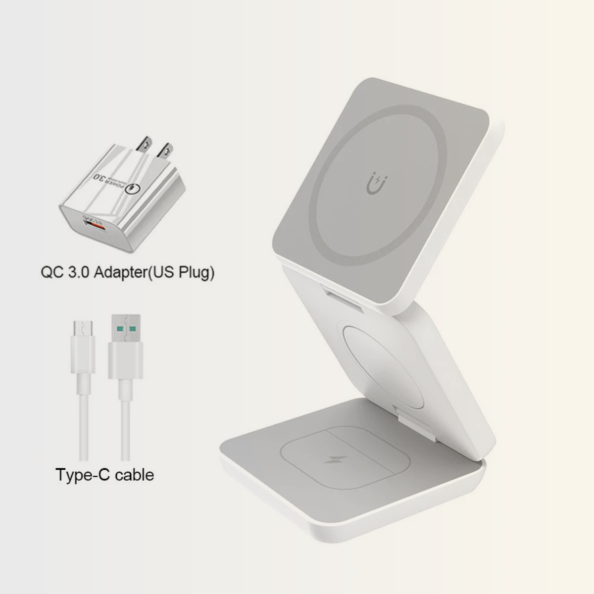 Magnetic Wireless Charger 3-in-1 Foldable Charging Station for iPhone, Apple Watch, and Airpods