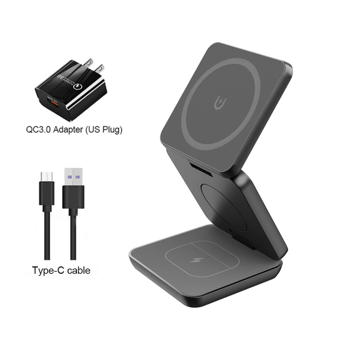 Magnetic Wireless Charger 3-in-1 Foldable Charging Station for iPhone, Apple Watch, and Airpods