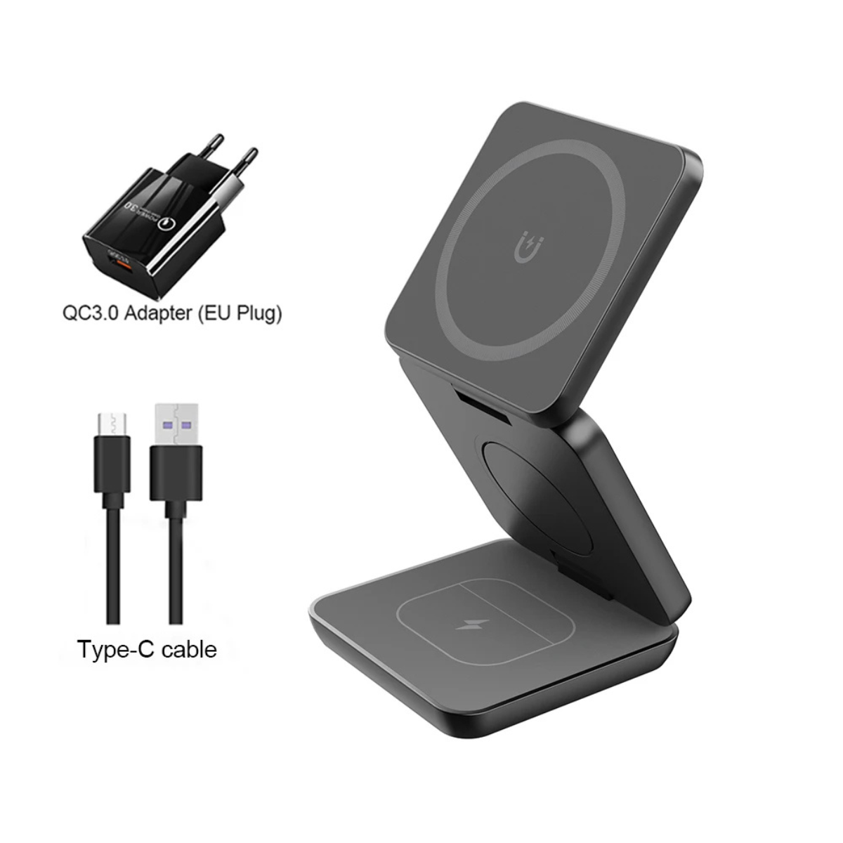 Magnetic Wireless Charger 3-in-1 Foldable Charging Station for iPhone, Apple Watch, and Airpods