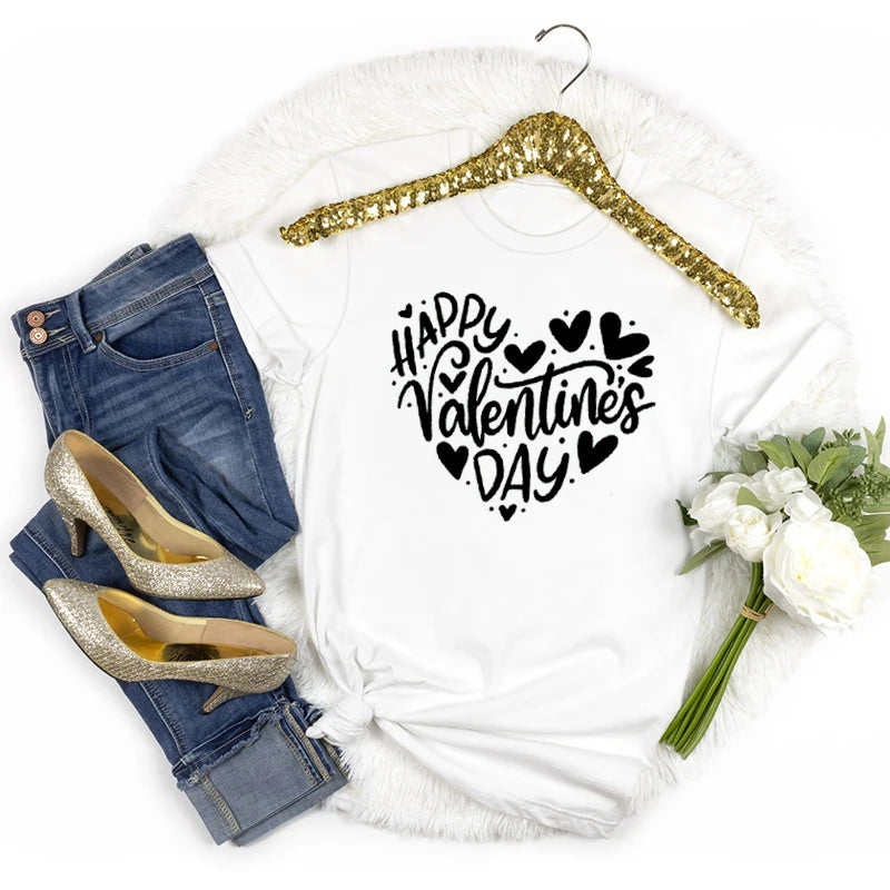 Happy Valentine's Day Women's T-shirt: Heart Love Design – Casual Fashion Top & Gift Idea