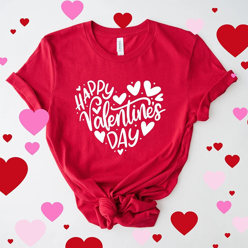 Happy Valentine's Day Women's T-shirt: Heart Love Design – Casual Fashion Top & Gift Idea