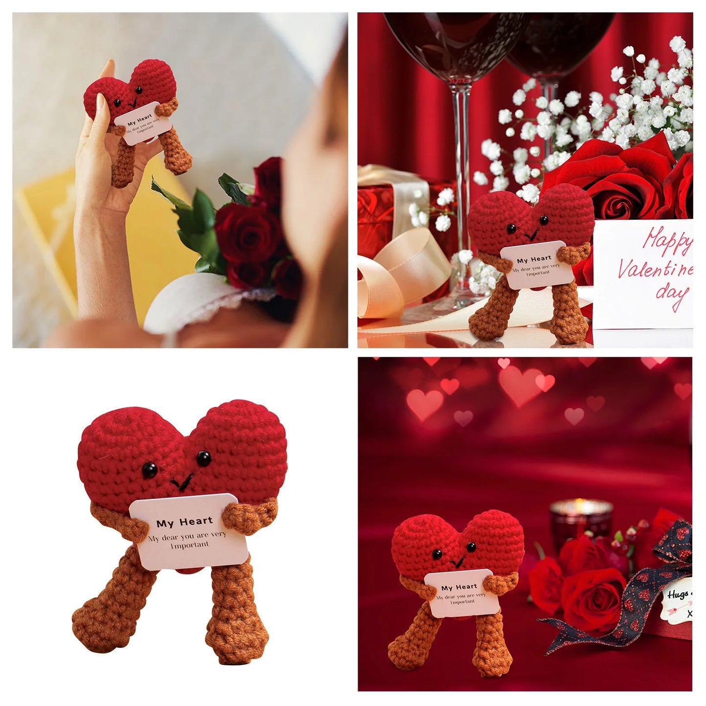 Valentine's Day Heart Pocket Hug: Handmade Knitted Doll for Emotional Support – Small Valentine’s Ornaments