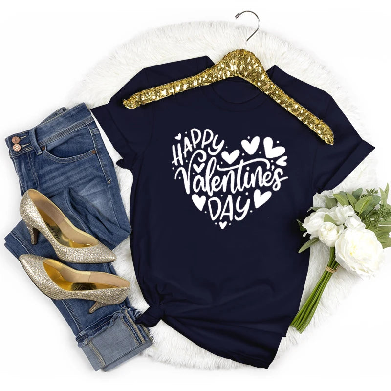 Happy Valentine's Day Women's T-shirt: Heart Love Design – Casual Fashion Top & Gift Idea