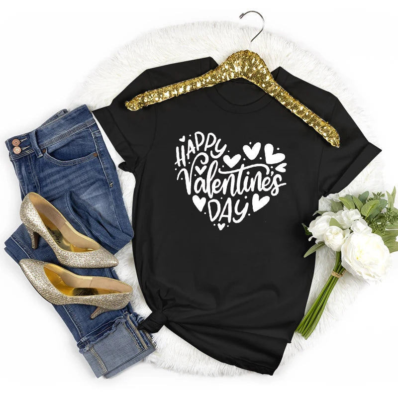 Happy Valentine's Day Women's T-shirt: Heart Love Design – Casual Fashion Top & Gift Idea