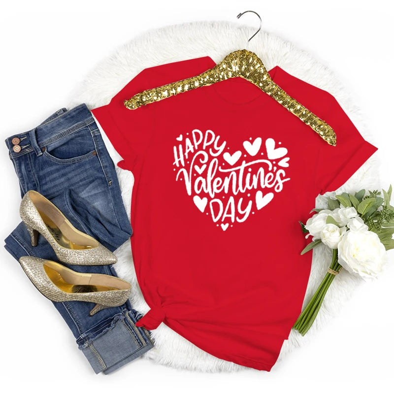 Happy Valentine's Day Women's T-shirt: Heart Love Design – Casual Fashion Top & Gift Idea